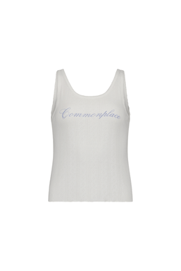 Commonplace - Riviera Pointelle Tank, Cream/ Blue