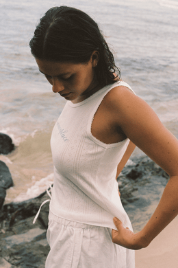 Commonplace - Riviera Pointelle Tank, Cream/ Blue