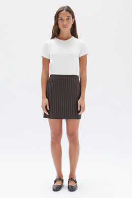Assembly Label - Sofia Wool Pinstripe Mini Skirt, Chestnut