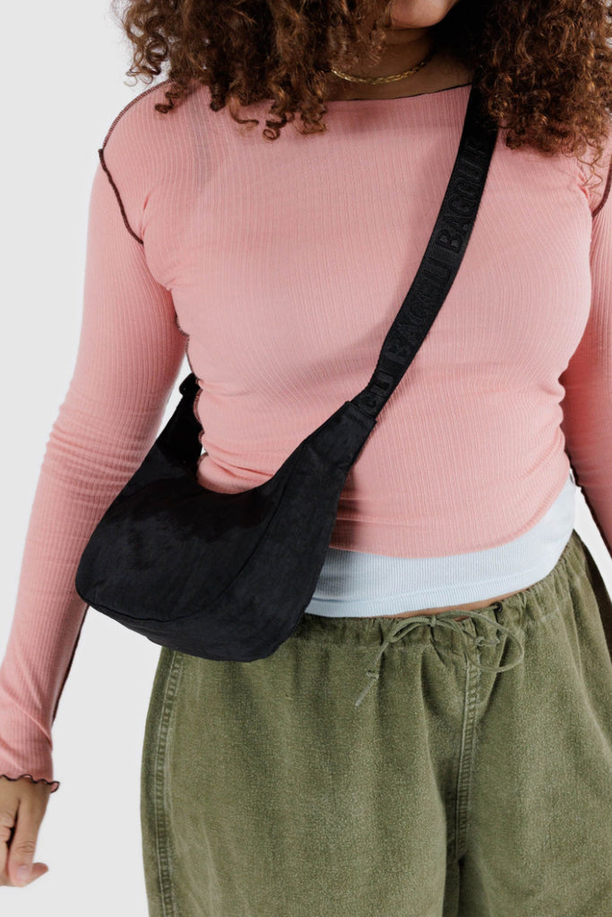 Baggu Small Nylon Crescent Bag, Black Trouble & Fox Womens & Mens