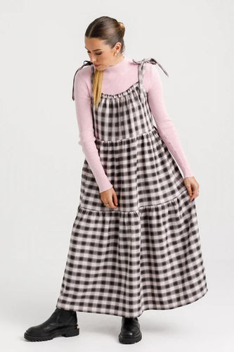 Thing Thing - Tie Up Ziggy Dress, Soft Pink Check