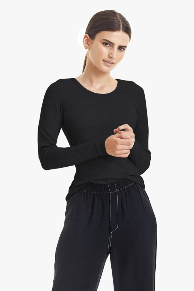 Commoners - Womens Base Ribbed Scoop LS Tee, Black