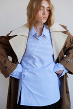 Commonplace – Cortez Shirt, Sky/Maroon Stripe