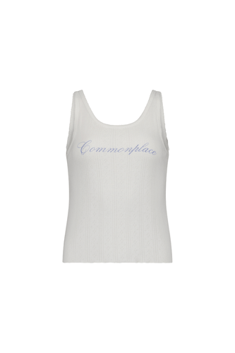 Commonplace - Riviera Pointelle Tank, Cream/ Blue