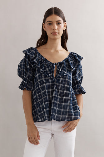 Caitlin Crisp - Hazel Blouse, Navy Check