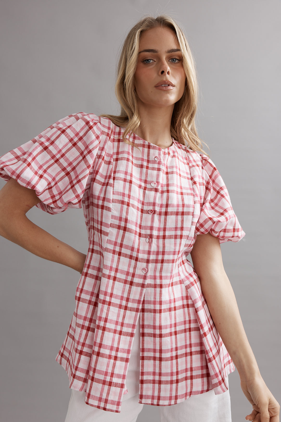 Caitlin Crisp - Sofia Blouse, Berry Plaid