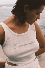 Commonplace - Riviera Pointelle Tank, Cream/ Blue