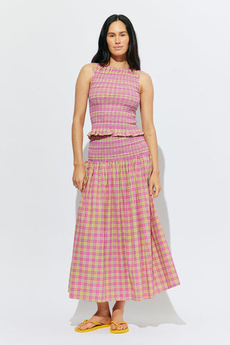 Ruby - Anastasia Skirt, Pink Yellow Tartan