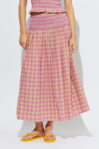 Ruby - Anastasia Skirt, Pink Yellow Tartan