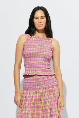 Ruby - Anastasia Tank, Pink Yellow Tartan