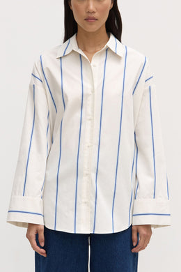 Assembly Label - Addie Poplin Stripe Long Sleeve Shirt, White/Ultramarine