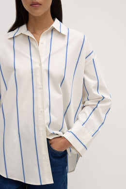 Assembly Label - Addie Poplin Stripe Long Sleeve Shirt, White/Ultramarine