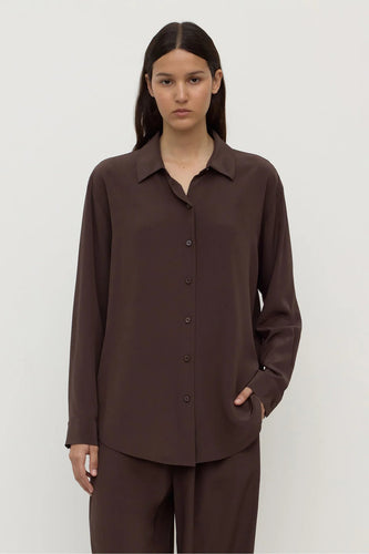 Assembly Label - Betty Silk Long Sleeve Shirt, Ganache