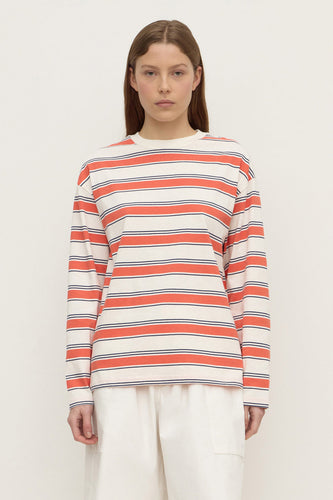 Assembly Label - Eliana Stripe Cotton Long Sleeve Tee, Dahlia Stripe
