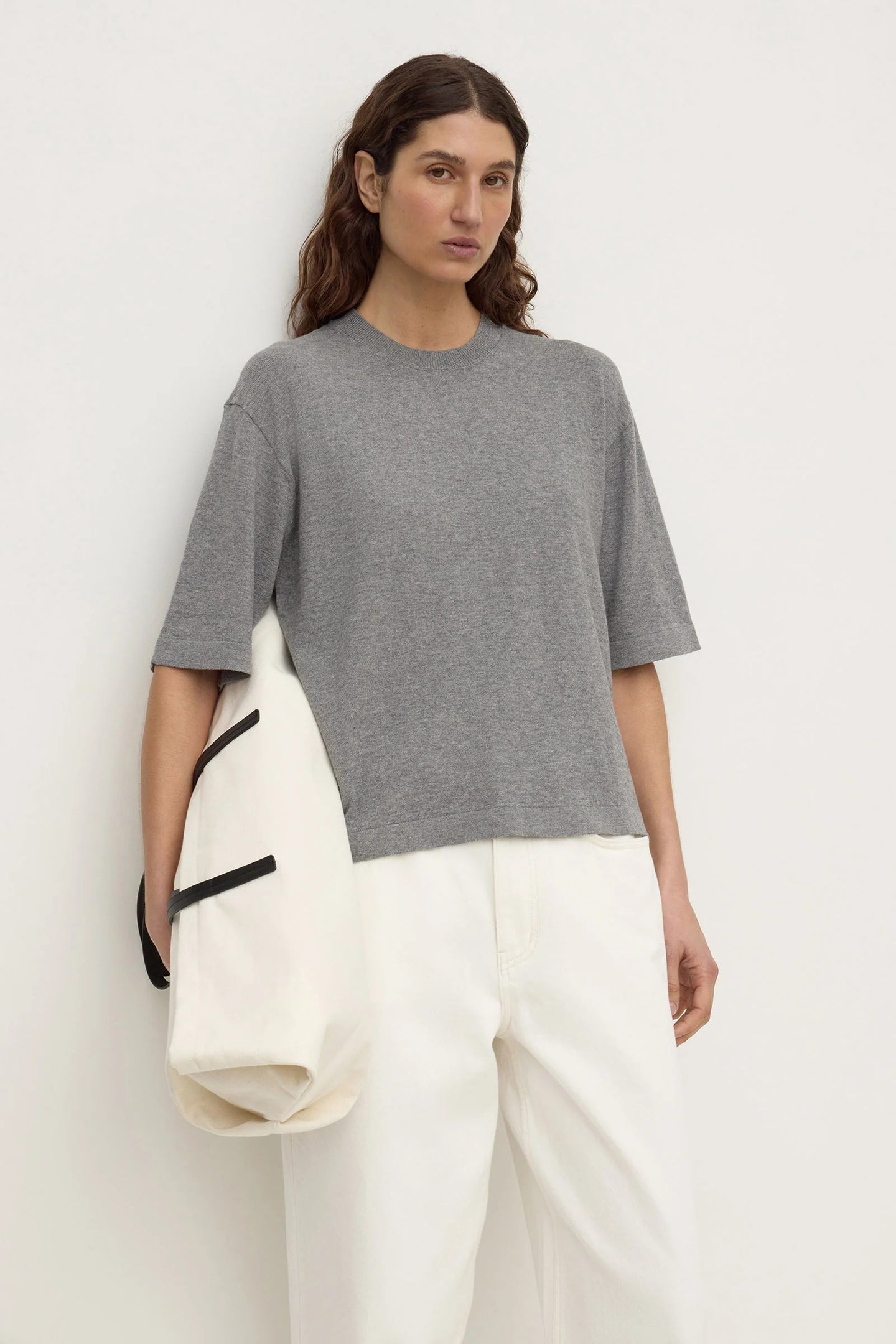 Assembly Label - Kensy Cotton Cashmere Tee, Dark Grey Marle