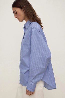 Assembly Label - Ava Stripe Poplin Shirt, Navy Stripe