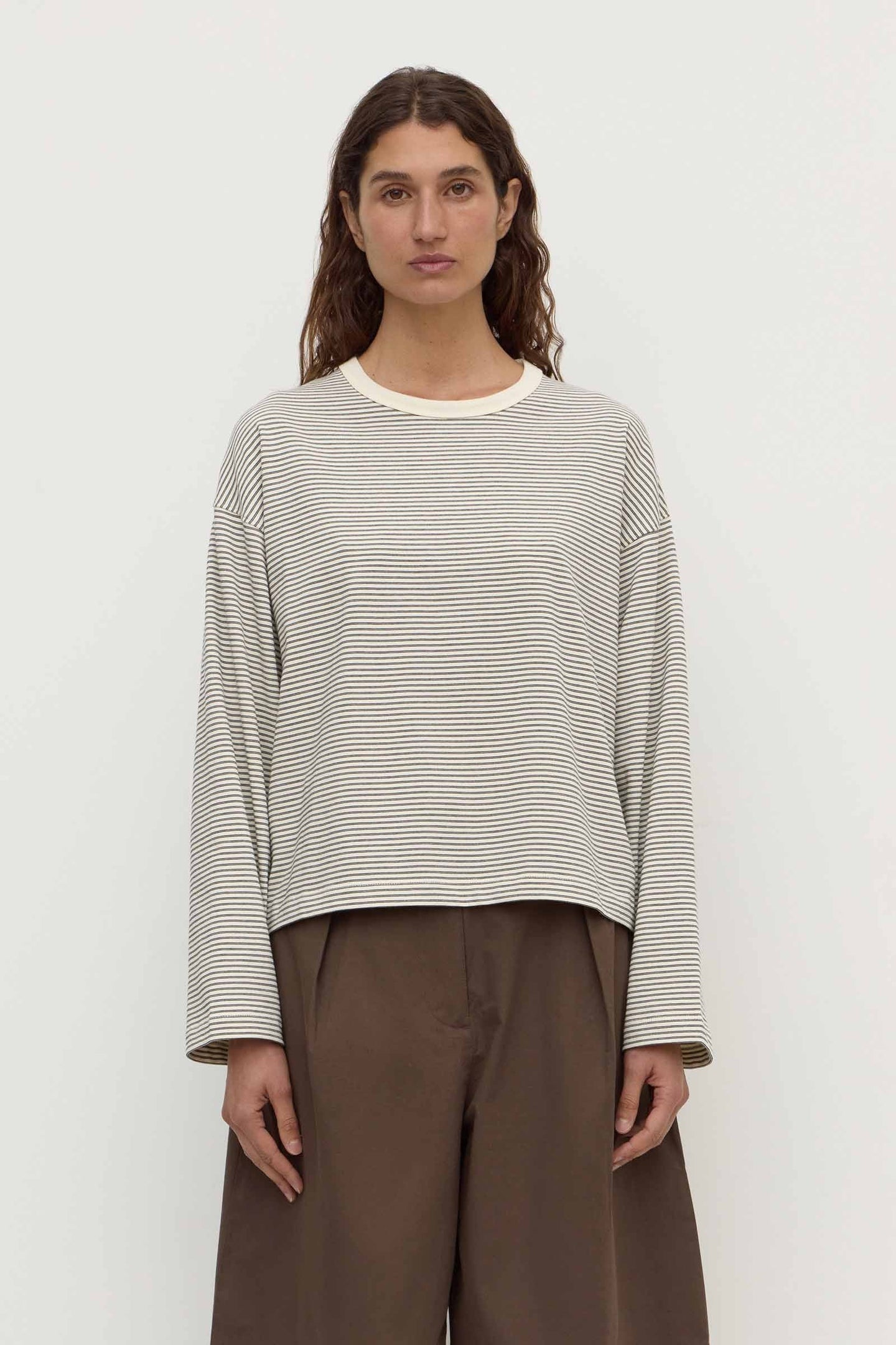 Assembly Label - Malone Stripe Wide Sleeve Tee, Cream/Black