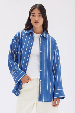 Assembly Label - Ayla Stripe Long Sleeve Shirt, Royal/White