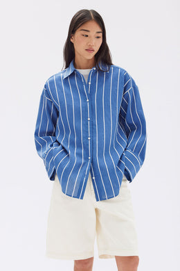 Assembly Label - Ayla Stripe Long Sleeve Shirt, Royal/White