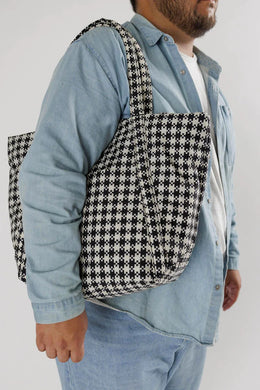 Baggu - Cloud Bag, Black & White Pixel Gingham