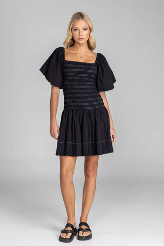 Blak - Everlight Kiss Dress, Black with White Topstitching