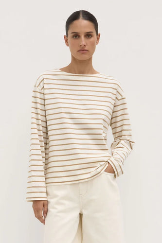 Assembly Label - Bonne Long Sleeve Tee, Tan Antique White Stripe