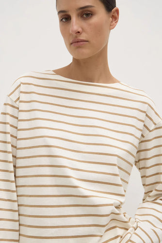 Assembly Label - Bonne Long Sleeve Tee, Tan Antique White Stripe