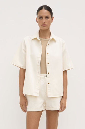 Assembly Label - Boxy Denim Short Sleeve Shirt, Ecru