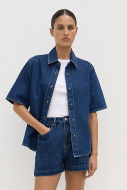 Assembly Label - Boxy Denim Short Sleeve Shirt, Heritage Blue