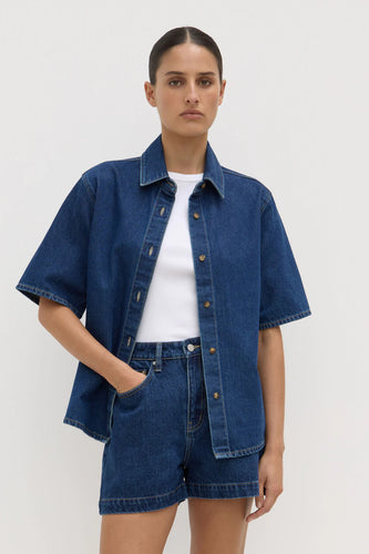 Assembly Label - Boxy Denim Short Sleeve Shirt, Heritage Blue