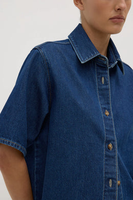Assembly Label - Boxy Denim Short Sleeve Shirt, Heritage Blue