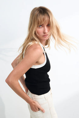 Commoners - Fitted Rib Tank, Black/White