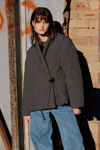 Commoners - Womens Quilted Wrap Jacket, Charcoal