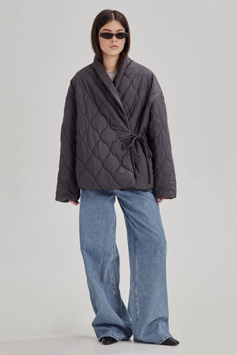 Commoners - Womens Quilted Wrap Jacket, Charcoal