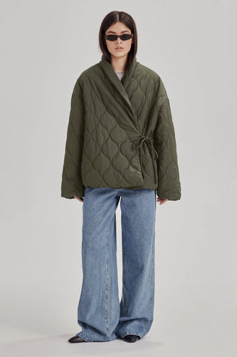 Commoners - Quilted Wrap Jacket, Olive Grey
