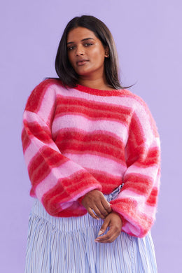 Ruby - Josie Sweater, Pink and Red Stripe