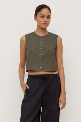 Assembly Label - Cherri Button Front Top, Moss