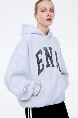 Ena Pelly - Collegiate Oversized Hoodie, Mid Grey Marle