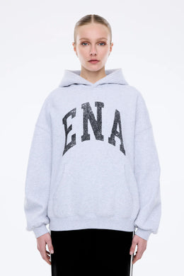 Ena Pelly - Collegiate Oversized Hoodie, Mid Grey Marle
