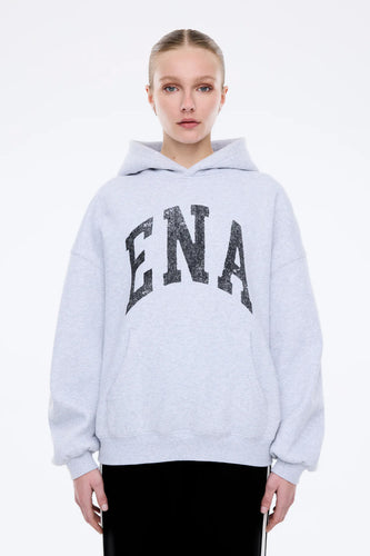 Ena Pelly - Collegiate Oversized Hoodie, Mid Grey Marle