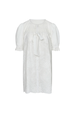 Commonplace – Afternoon Swim Puff Sleeve Dress, Cream Broiderie