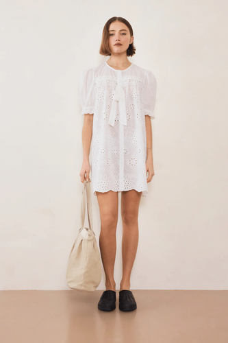 Commonplace – Afternoon Swim Puff Sleeve Dress, Cream Broiderie