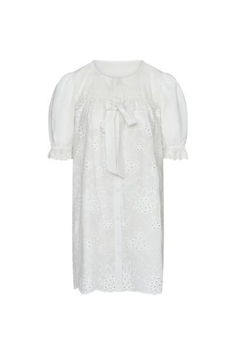 Commonplace – Afternoon Swim Puff Sleeve Dress, Cream Broiderie
