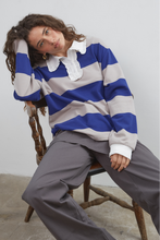 Commonplace - Ocean Frill Polo, Navy Grey White
