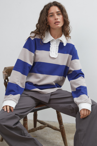 Commonplace - Ocean Frill Polo, Navy Grey White