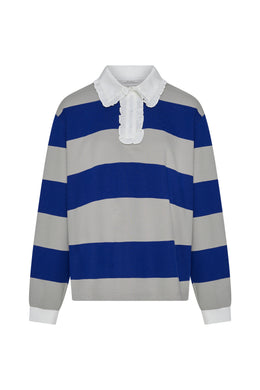 Commonplace - Ocean Frill Polo, Navy Grey White