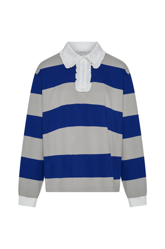 Commonplace - Ocean Frill Polo, Navy Grey White