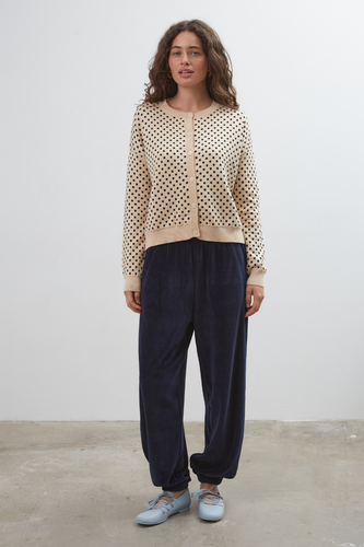 Commonplace - Dawn Cotton Cardigan, Beige Polka Dot