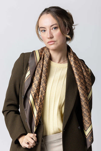 Dark Hampton - Harvey Large Silk Scarf, Brown Monogram