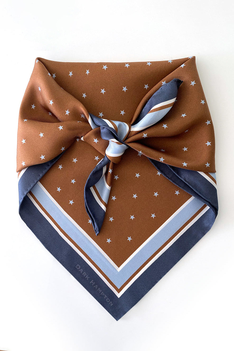 Dark Hampton - The Borey Petite Silk Scarf, Navy Caramel